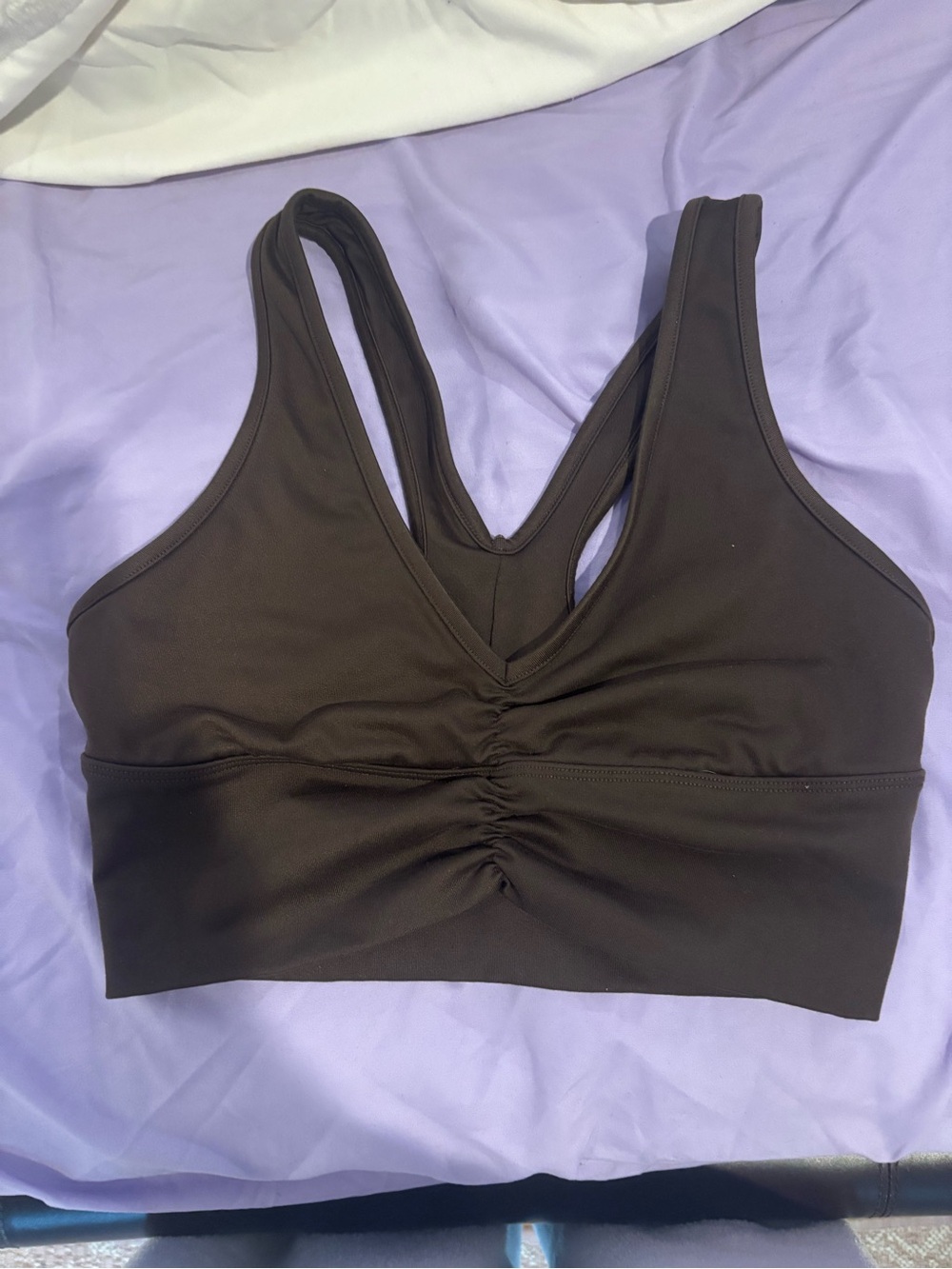 ALO Yoga Brown Ruched V-Neck Racerback Sports Bra